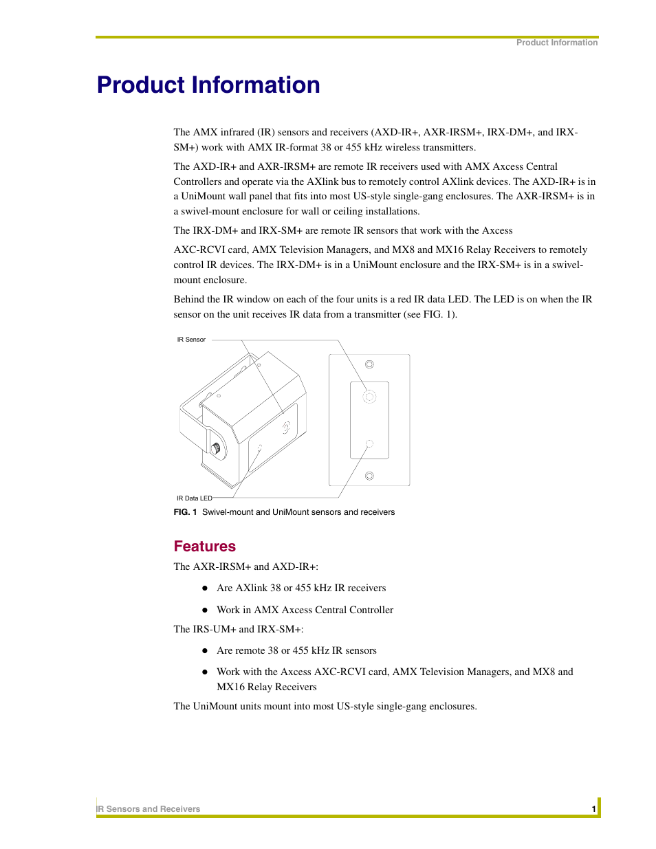 AMX Sensors and Receivers IR User Manual | Page 5 / 22