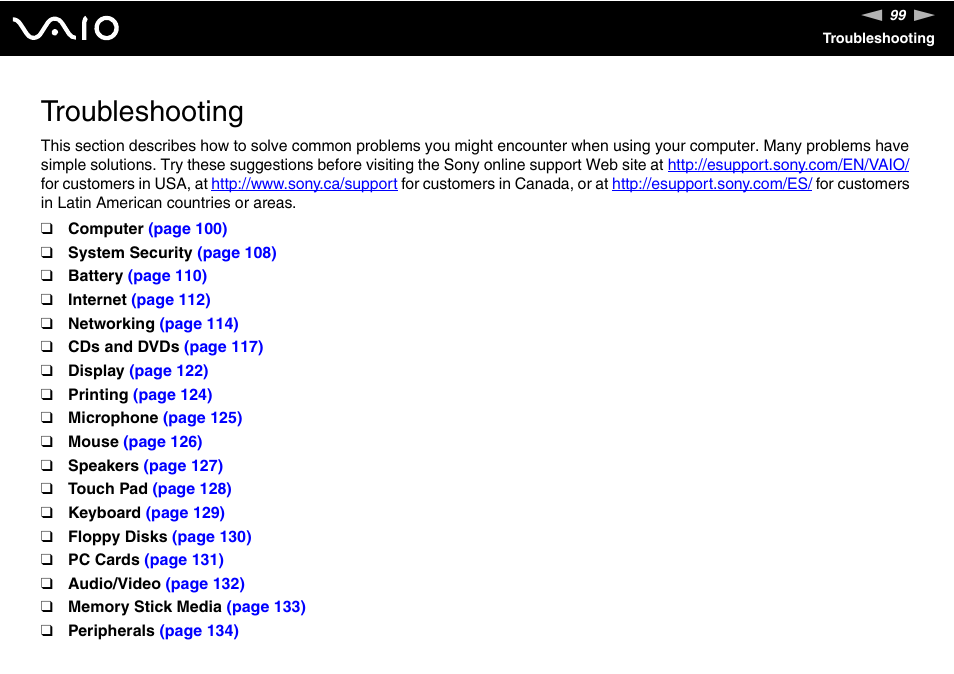 Troubleshooting | Sony VGN-FS920 User Manual | Page 100 / 149