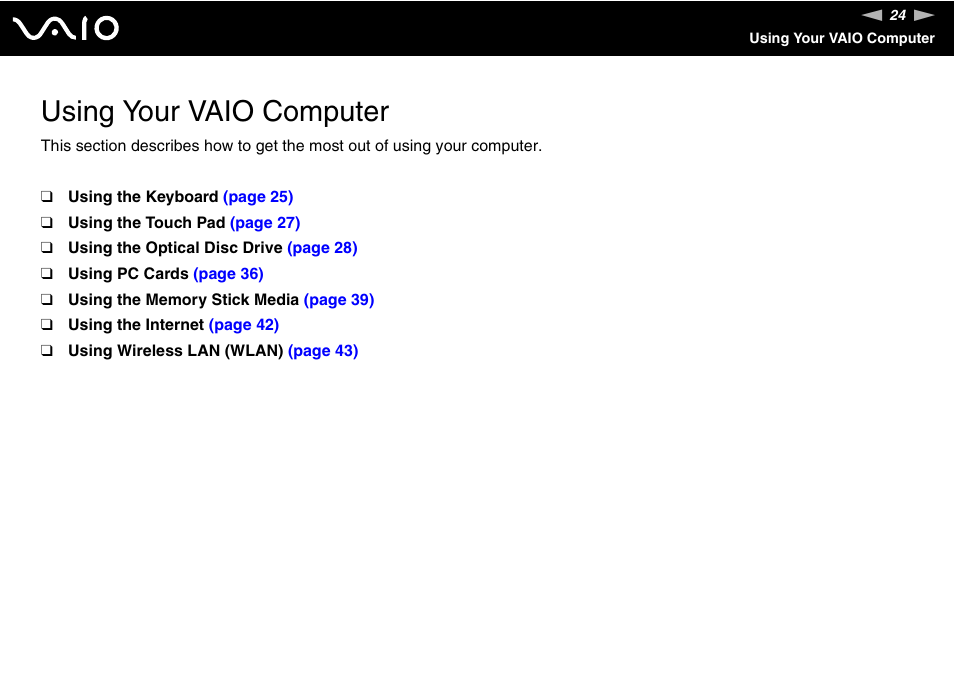 Using your vaio computer | Sony VGN-FS920 User Manual | Page 25 / 149