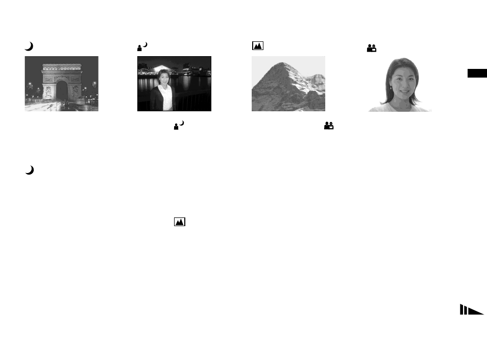 Shooting according to scene conditions, Scene selection, Twilight mode | Twilight portrait mode, Landscape mode, Portrait mode | Sony DSC-F717 User Manual | Page 29 / 124