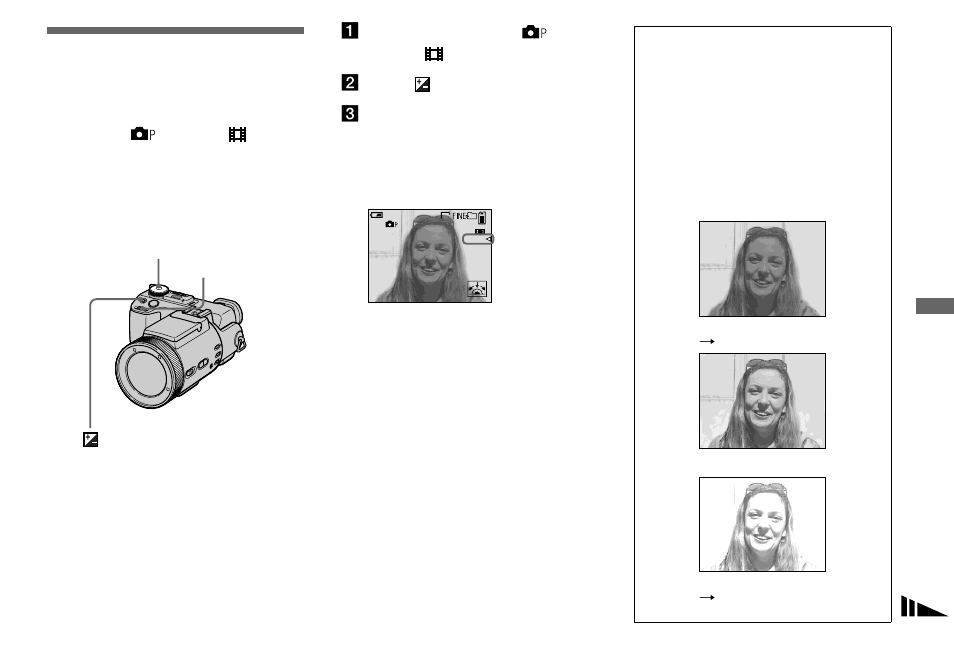 Adjusting the exposure, Ev adjustment | Sony DSC-F717 User Manual | Page 49 / 124
