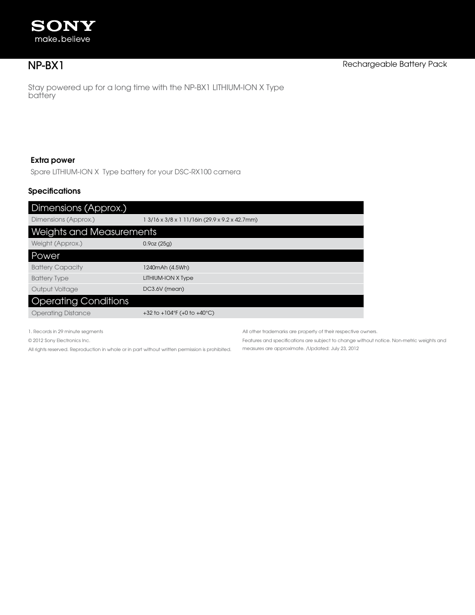 Sony NP-BX1 User Manual | 1 page