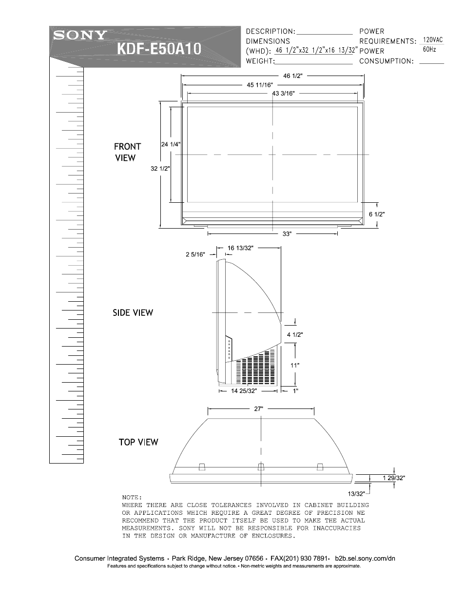 Sony KDF-E50A10 User Manual | 2 pages