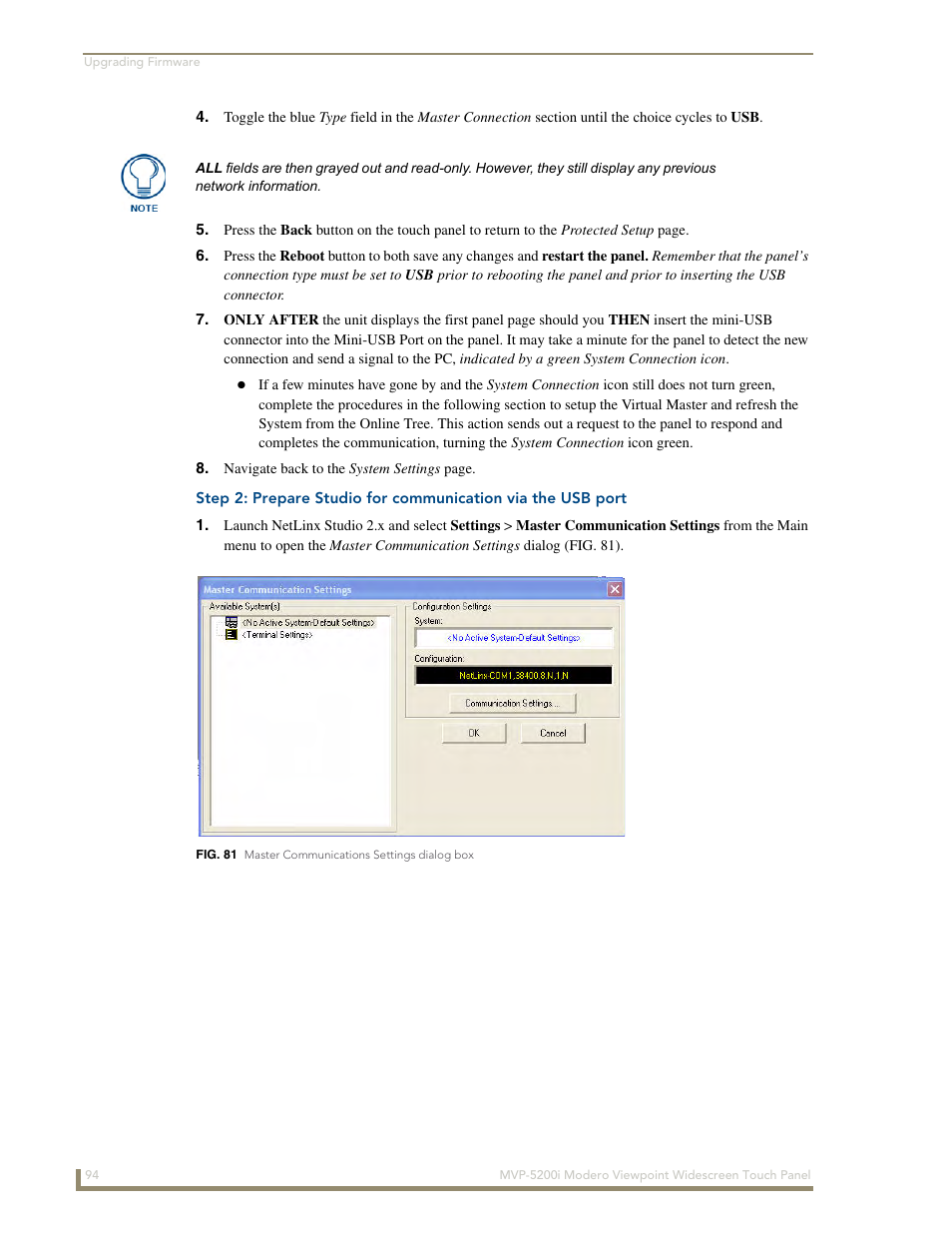 AMX MODERO VIEWPOINT WIDESCREEN TOUCH PANEL MVP-5200I User Manual | Page 102 / 184