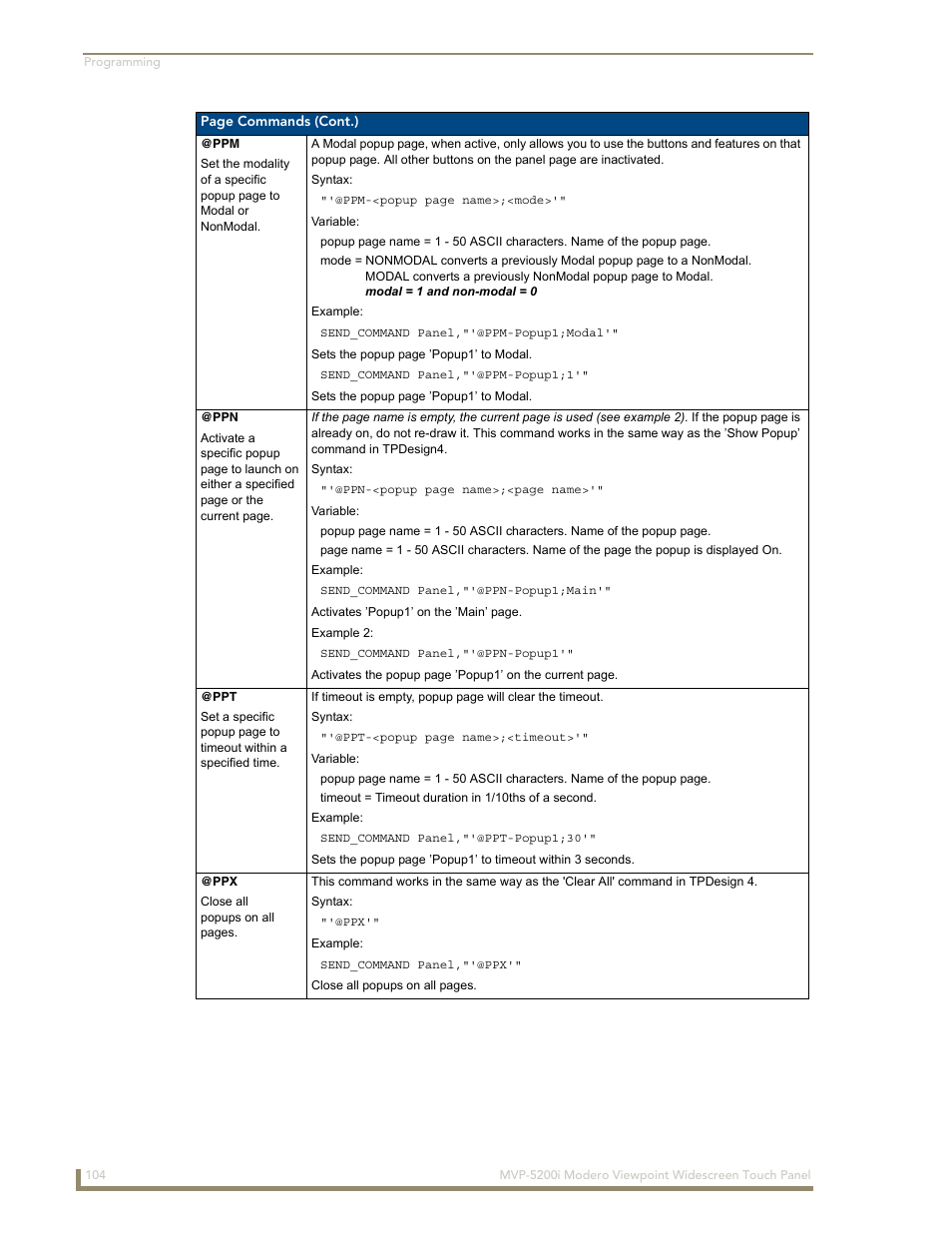 AMX MODERO VIEWPOINT WIDESCREEN TOUCH PANEL MVP-5200I User Manual | Page 112 / 184
