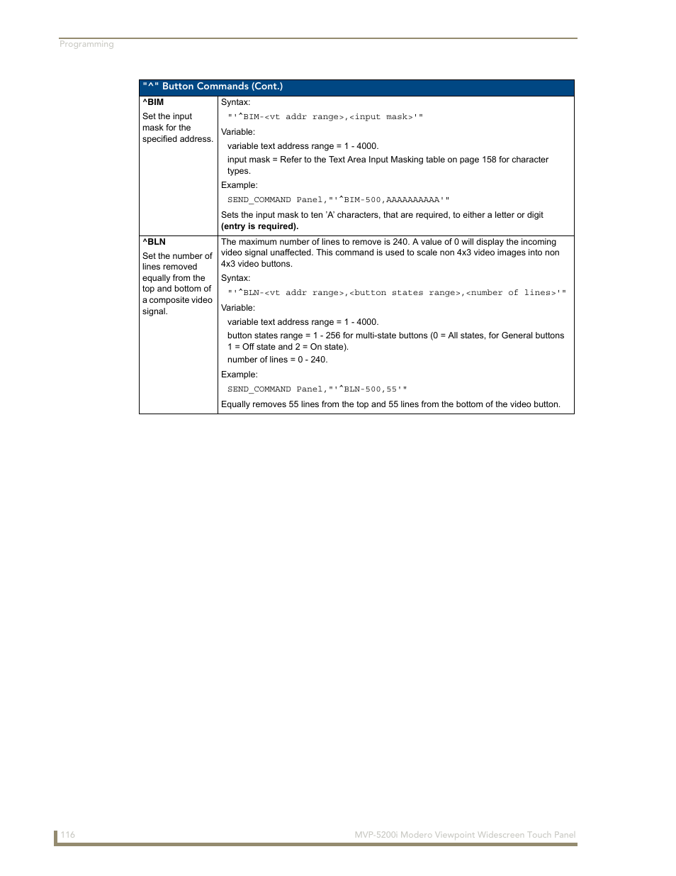 AMX MODERO VIEWPOINT WIDESCREEN TOUCH PANEL MVP-5200I User Manual | Page 124 / 184