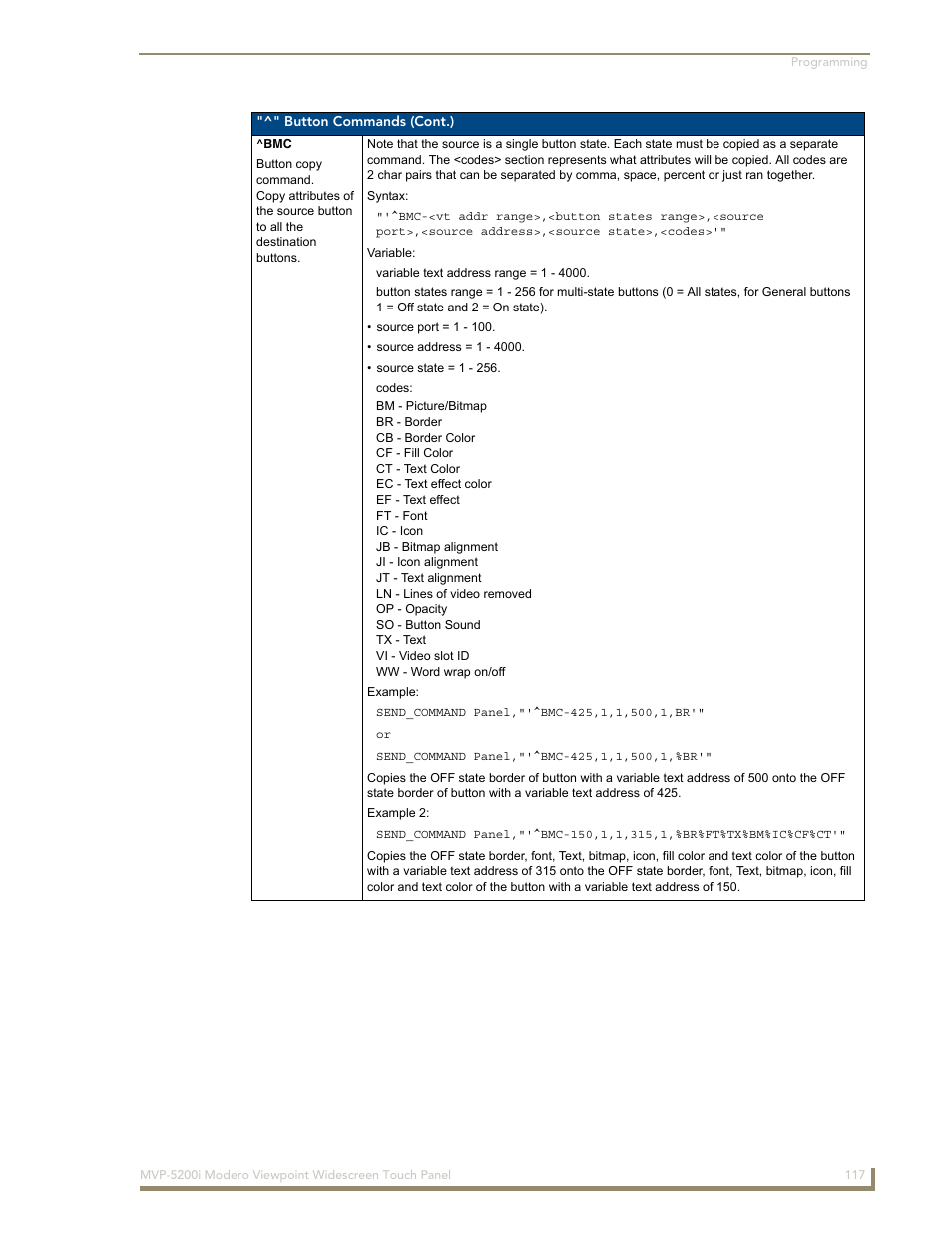 AMX MODERO VIEWPOINT WIDESCREEN TOUCH PANEL MVP-5200I User Manual | Page 125 / 184