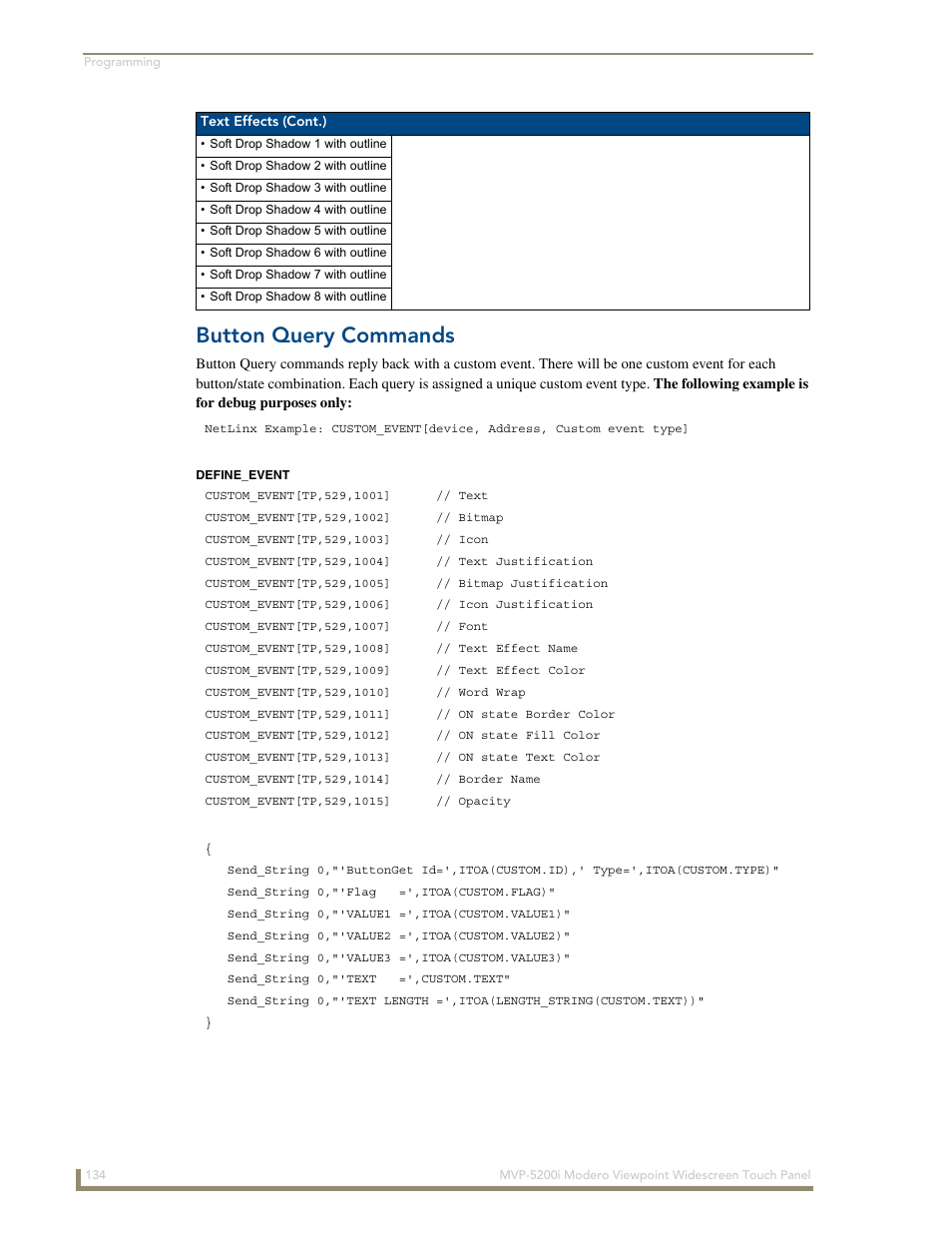 Button query commands | AMX MODERO VIEWPOINT WIDESCREEN TOUCH PANEL MVP-5200I User Manual | Page 142 / 184