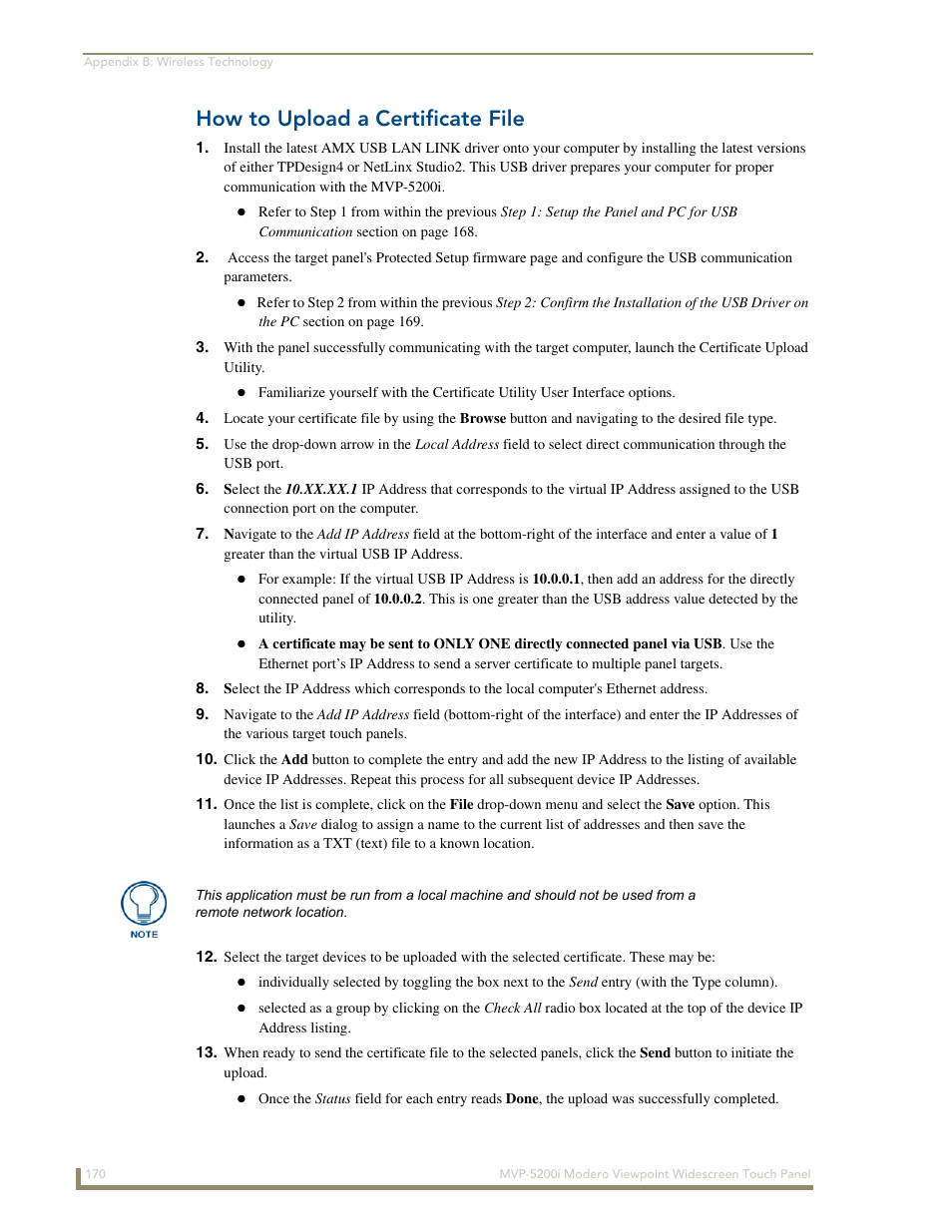 How to upload a certificate file | AMX MODERO VIEWPOINT WIDESCREEN TOUCH PANEL MVP-5200I User Manual | Page 178 / 184