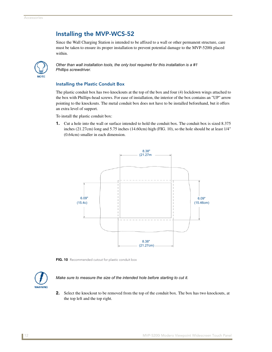 Installing the mvp-wcs-52, Installing the plastic conduit box | AMX MODERO VIEWPOINT WIDESCREEN TOUCH PANEL MVP-5200I User Manual | Page 20 / 184