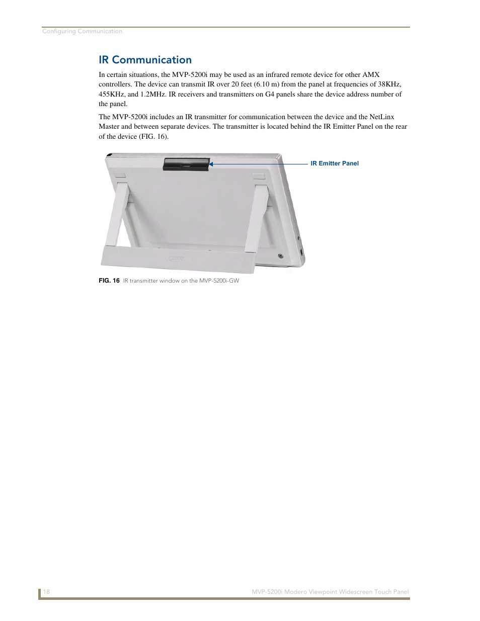 Ir communication | AMX MODERO VIEWPOINT WIDESCREEN TOUCH PANEL MVP-5200I User Manual | Page 26 / 184