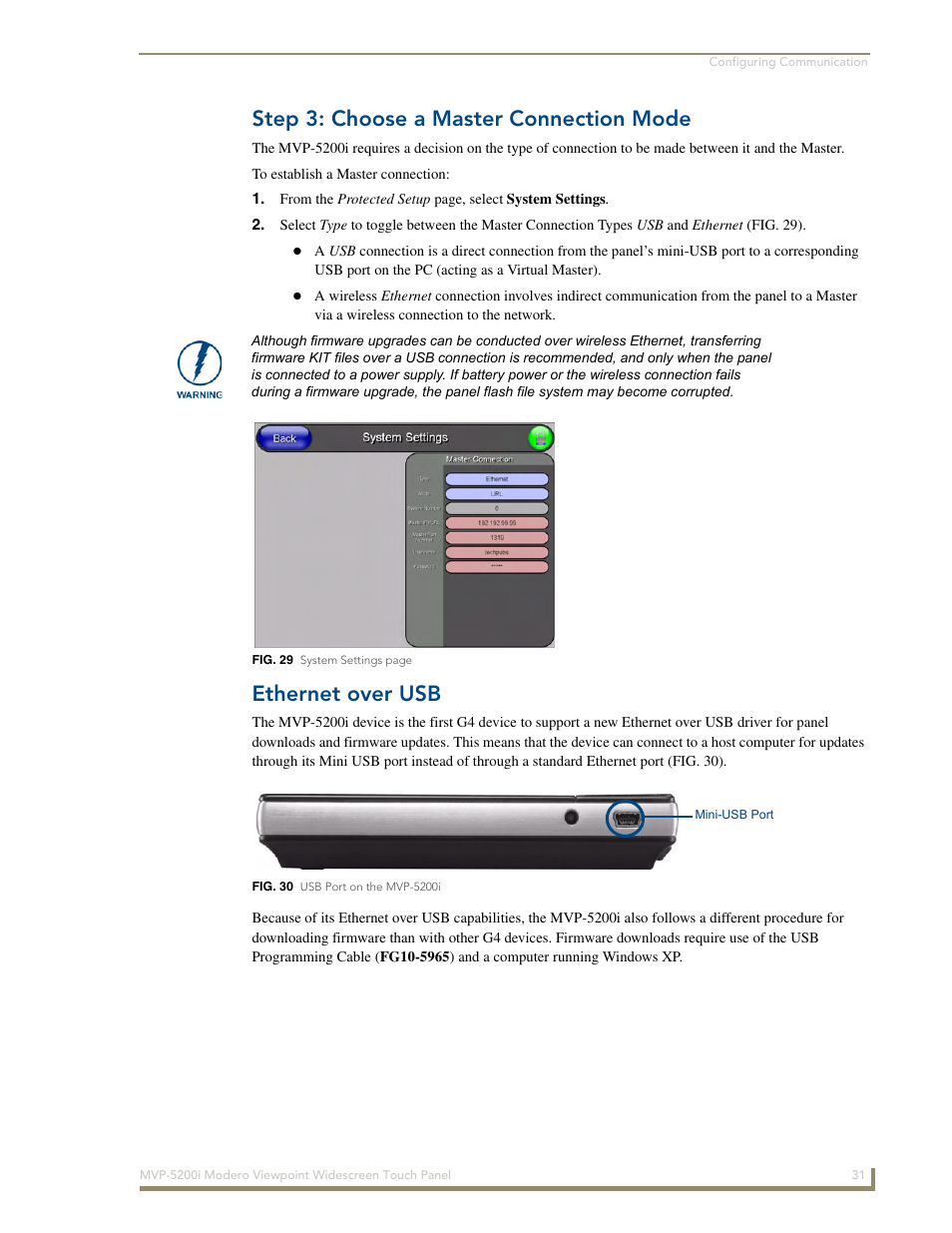 Step 3: choose a master connection mode, Ethernet over usb | AMX MODERO VIEWPOINT WIDESCREEN TOUCH PANEL MVP-5200I User Manual | Page 39 / 184