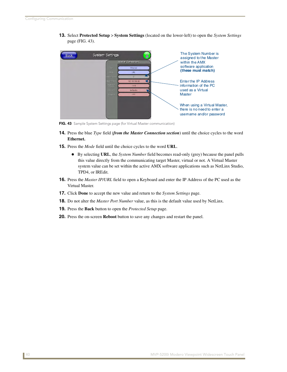 AMX MODERO VIEWPOINT WIDESCREEN TOUCH PANEL MVP-5200I User Manual | Page 48 / 184