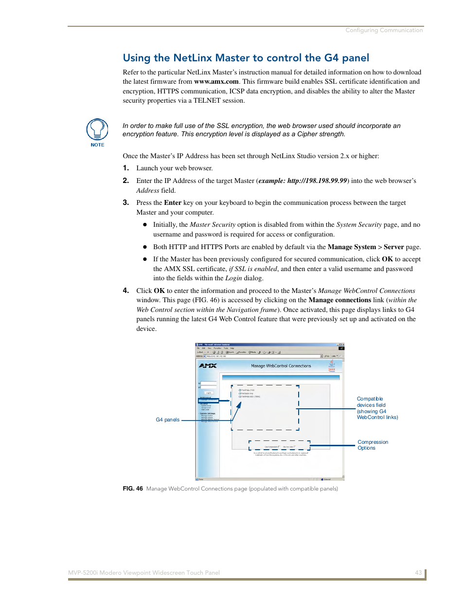 Using the netlinx master to control the g4 panel, Using your netlinx master to control the g4 panel | AMX MODERO VIEWPOINT WIDESCREEN TOUCH PANEL MVP-5200I User Manual | Page 51 / 184