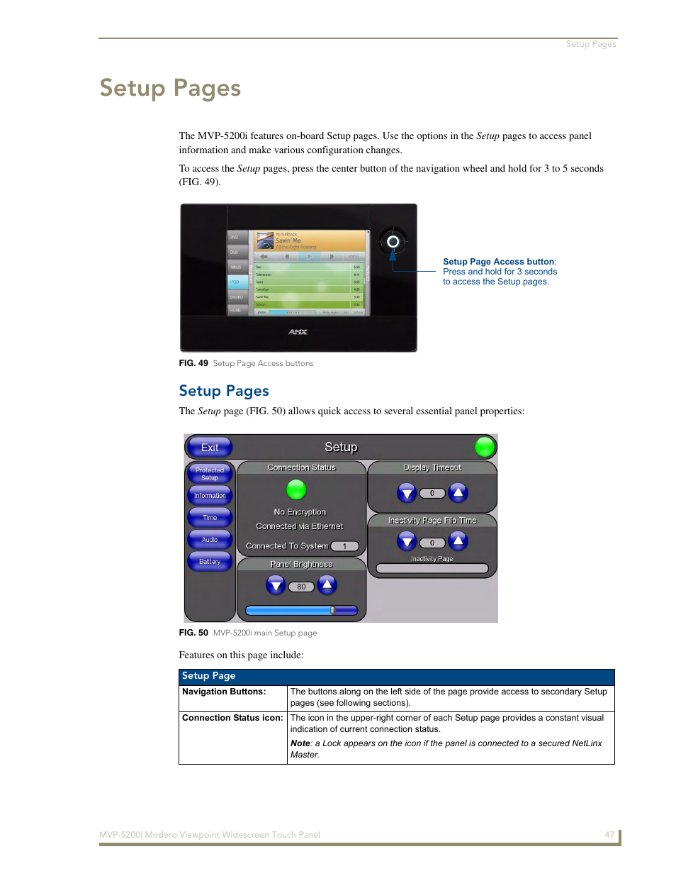 Setup pages | AMX MODERO VIEWPOINT WIDESCREEN TOUCH PANEL MVP-5200I User Manual | Page 55 / 184