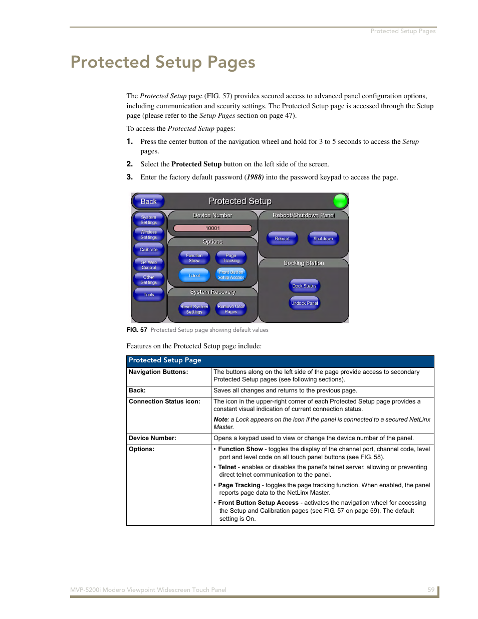 Protected setup pages | AMX MODERO VIEWPOINT WIDESCREEN TOUCH PANEL MVP-5200I User Manual | Page 67 / 184