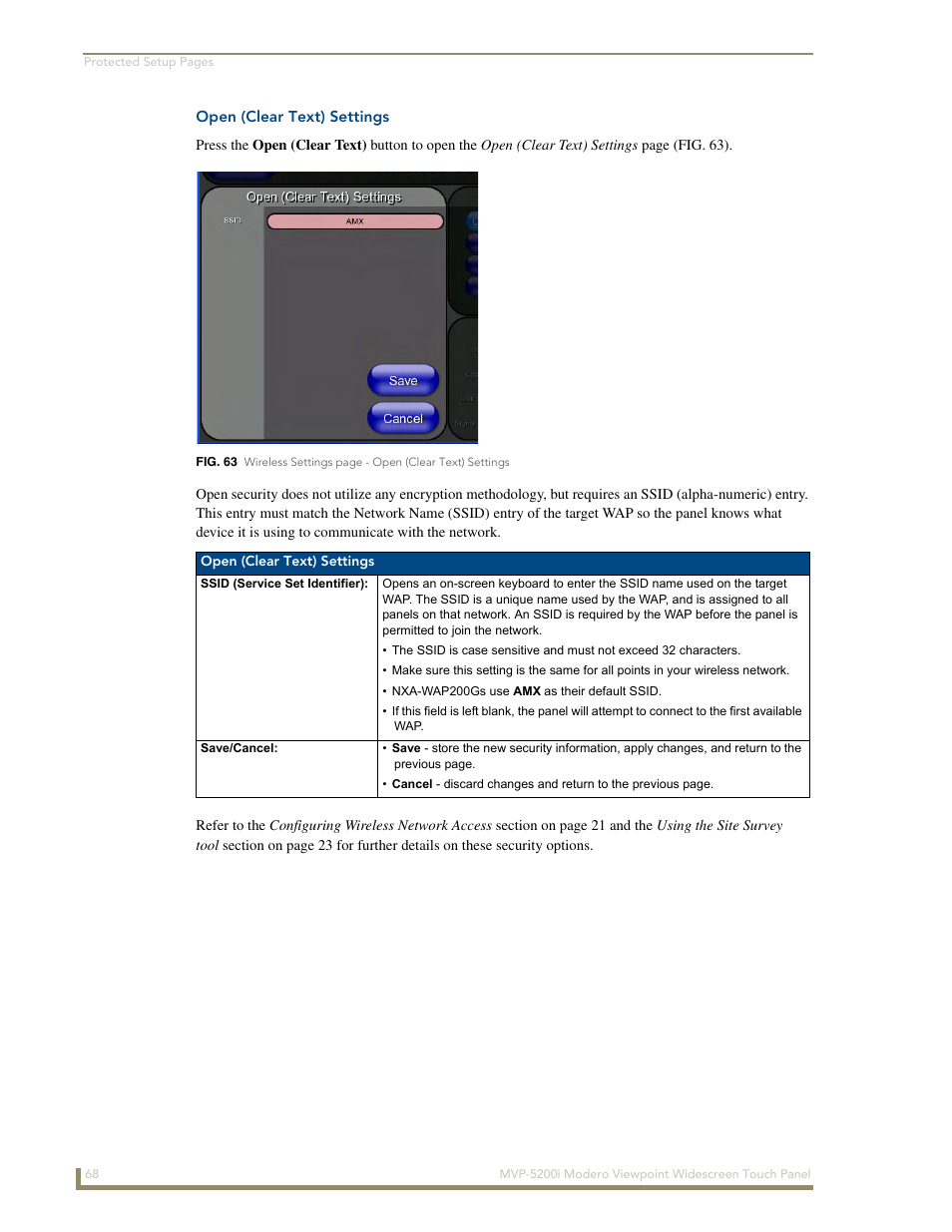 Open (clear text) settings | AMX MODERO VIEWPOINT WIDESCREEN TOUCH PANEL MVP-5200I User Manual | Page 76 / 184