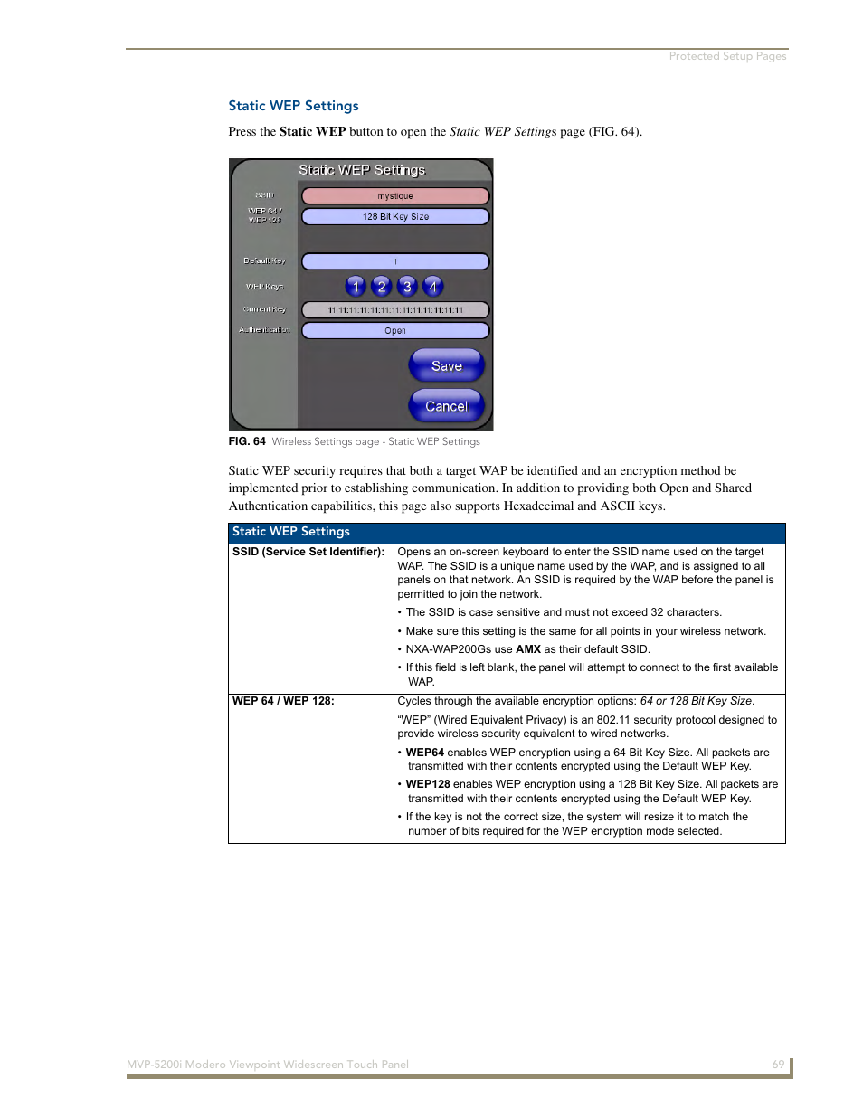 Static wep settings | AMX MODERO VIEWPOINT WIDESCREEN TOUCH PANEL MVP-5200I User Manual | Page 77 / 184