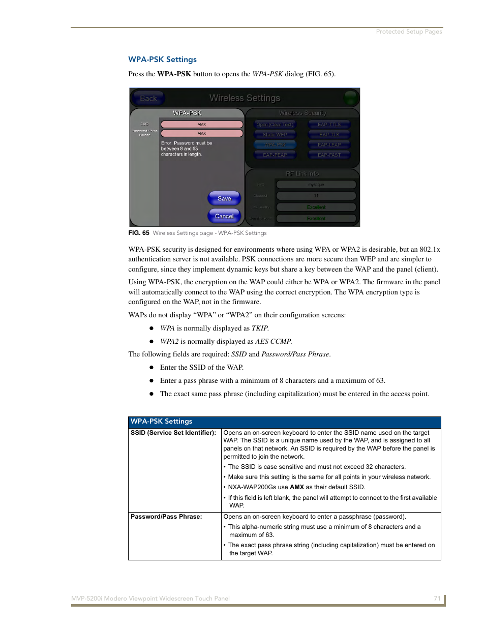 Wpa-psk settings | AMX MODERO VIEWPOINT WIDESCREEN TOUCH PANEL MVP-5200I User Manual | Page 79 / 184