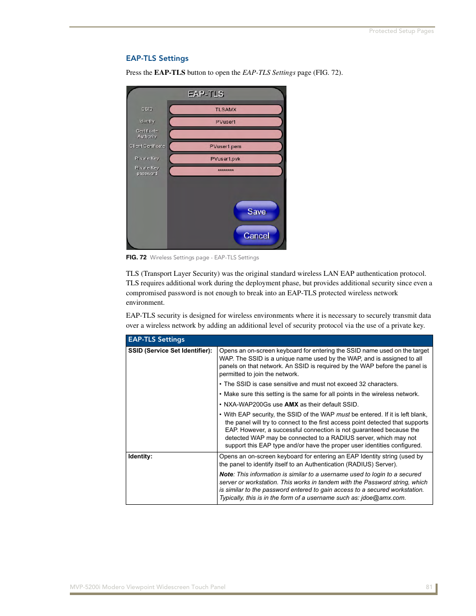 Eap-tls settings | AMX MODERO VIEWPOINT WIDESCREEN TOUCH PANEL MVP-5200I User Manual | Page 89 / 184