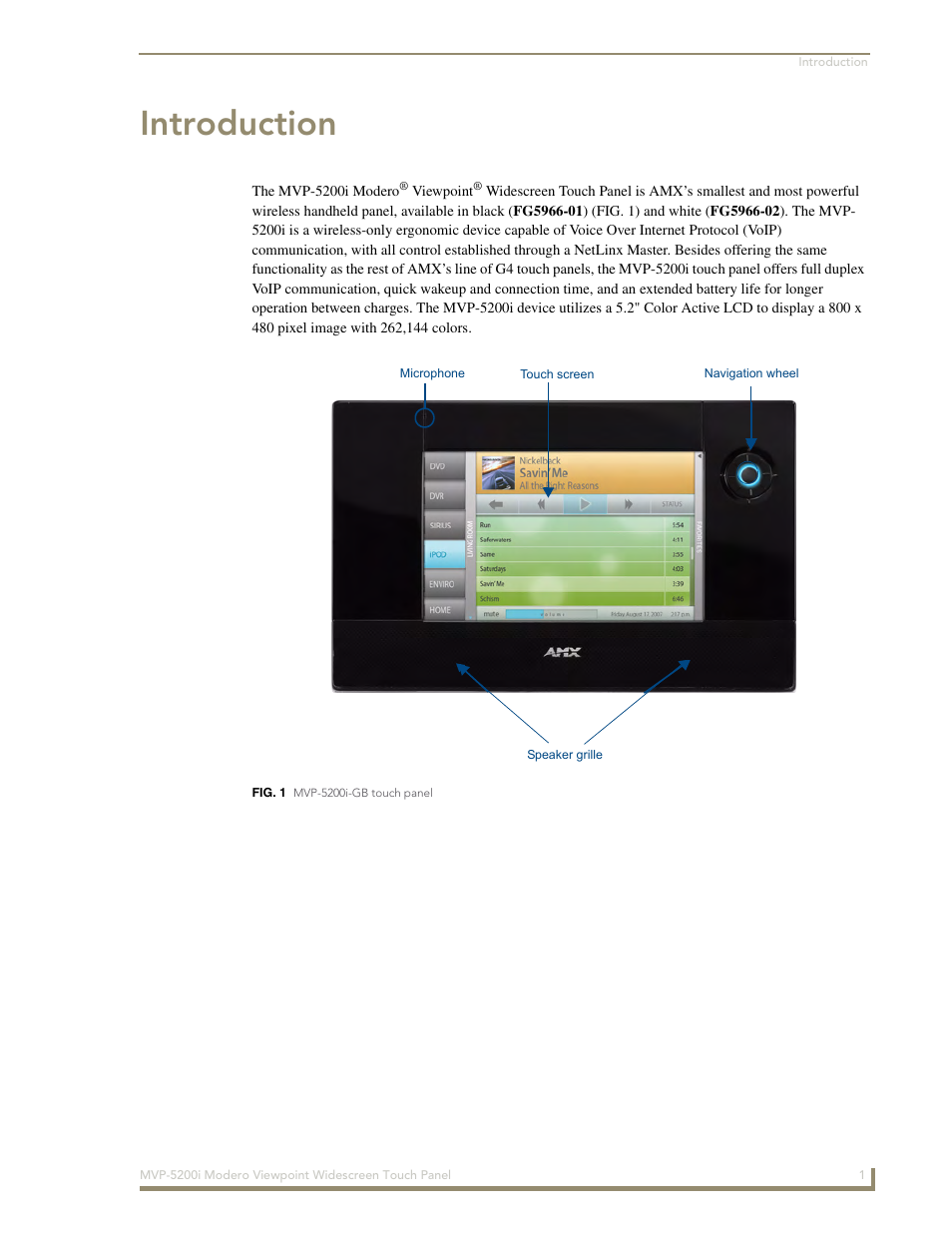 Introduction | AMX MODERO VIEWPOINT WIDESCREEN TOUCH PANEL MVP-5200I User Manual | Page 9 / 184