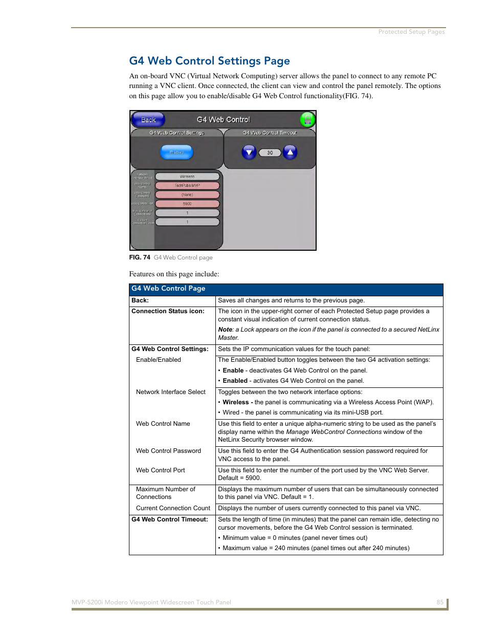 G4 web control settings page | AMX MODERO VIEWPOINT WIDESCREEN TOUCH PANEL MVP-5200I User Manual | Page 93 / 184