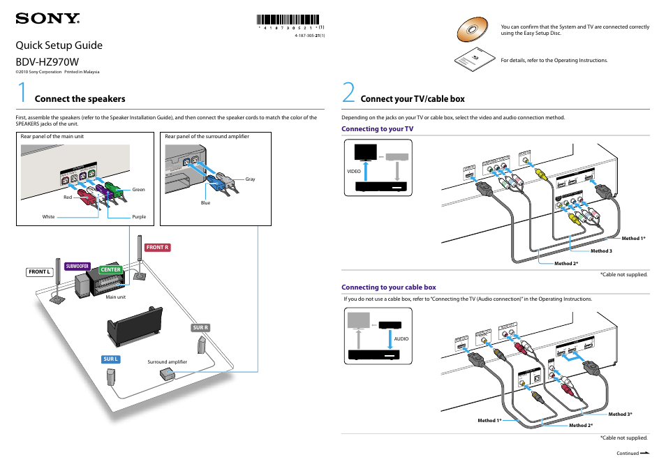 Sony BDV-HZ970W User Manual | 2 pages