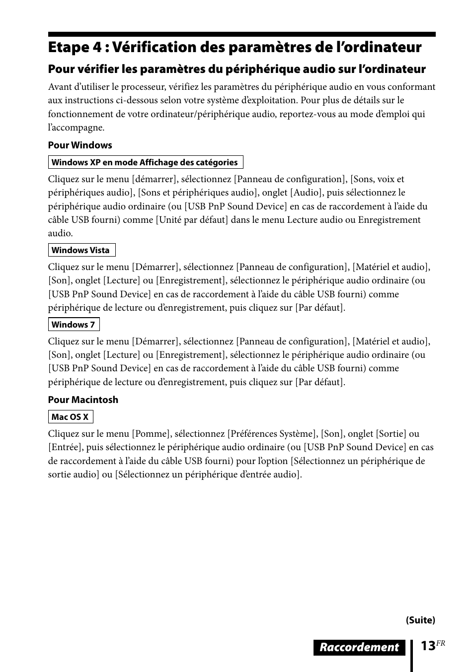 Etape 4 : vérification des paramètres, De l’ordinateur, Raccordement | Sony DR-GA500 User Manual | Page 35 / 92