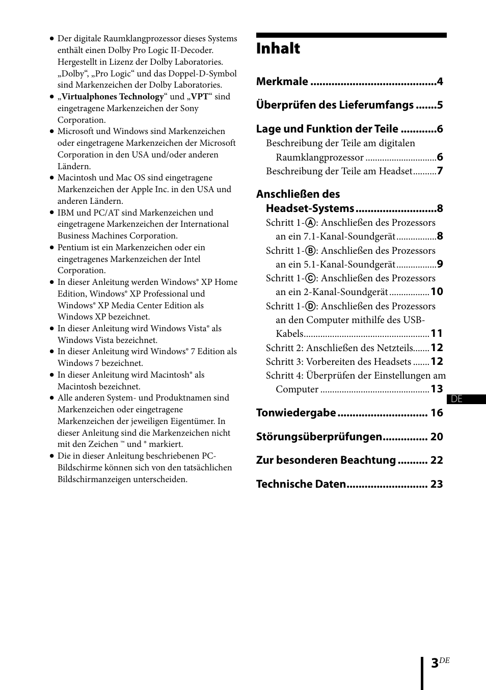 Inhalt | Sony DR-GA500 User Manual | Page 47 / 92