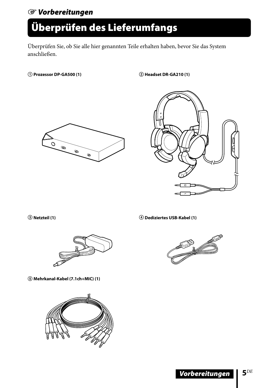 Überprüfen des lieferumfangs, Vorbereitungen | Sony DR-GA500 User Manual | Page 49 / 92