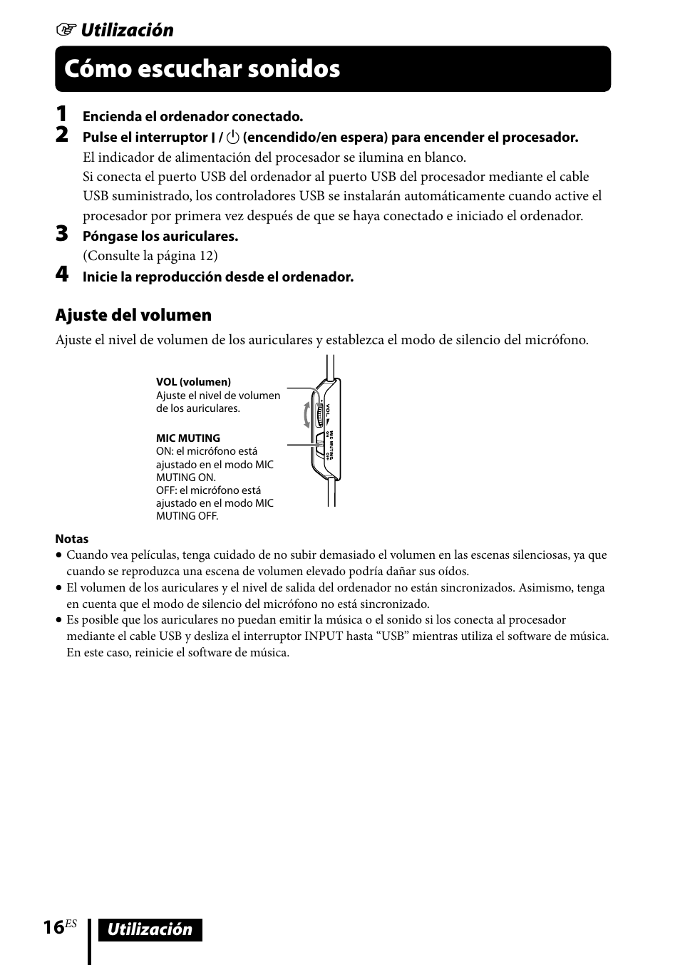 Cómo escuchar sonidos, Utilización | Sony DR-GA500 User Manual | Page 82 / 92