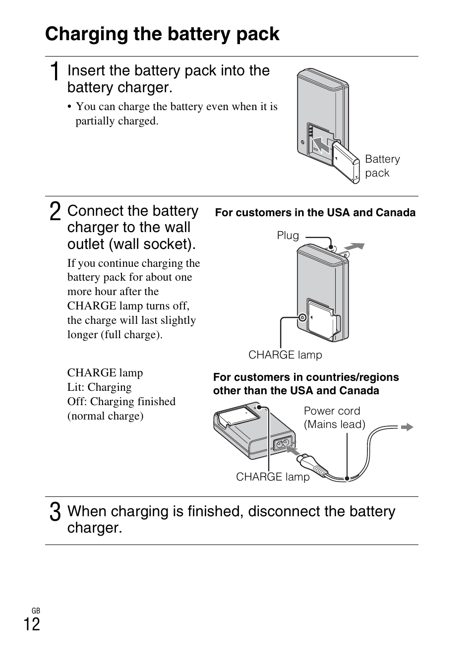 Charging the battery pack | Sony DSC-W370 User Manual | Page 12 / 60