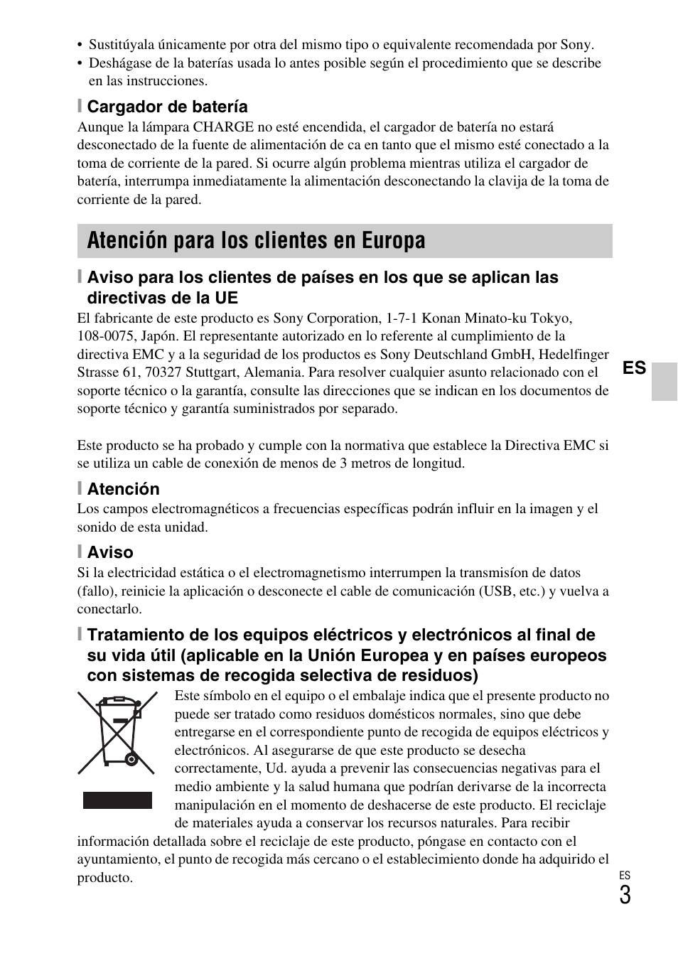 Atención para los clientes en europa | Sony DSC-W370 User Manual | Page 31 / 60