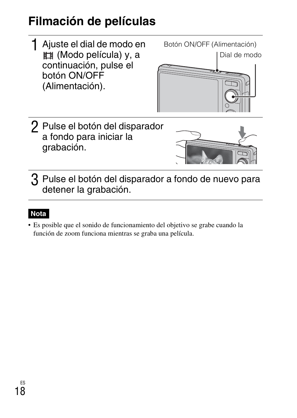Filmación de películas | Sony DSC-W370 User Manual | Page 46 / 60