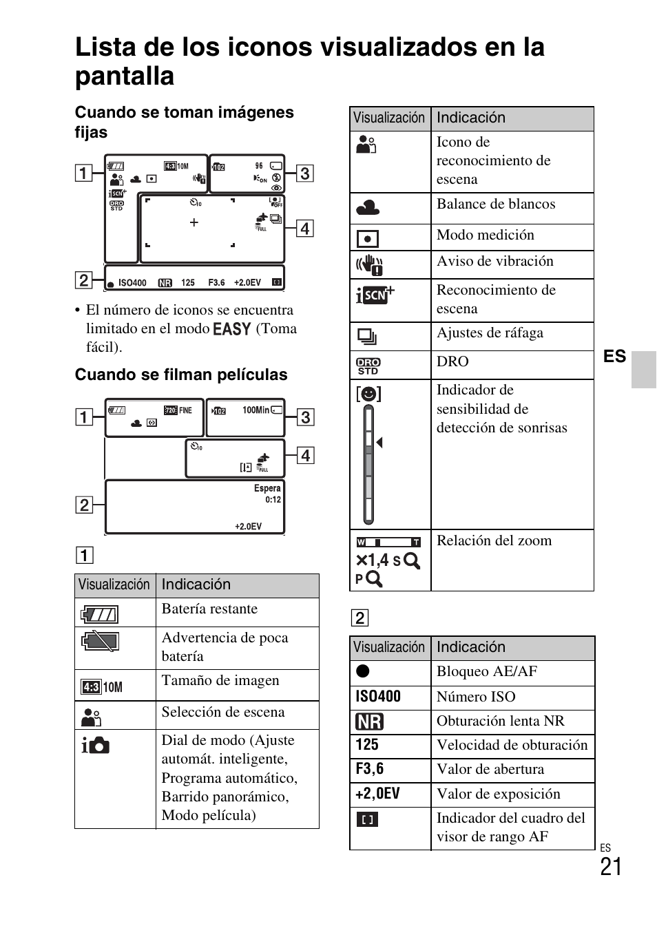 Lista de los iconos visualizados en la pantalla | Sony DSC-W370 User Manual | Page 49 / 60