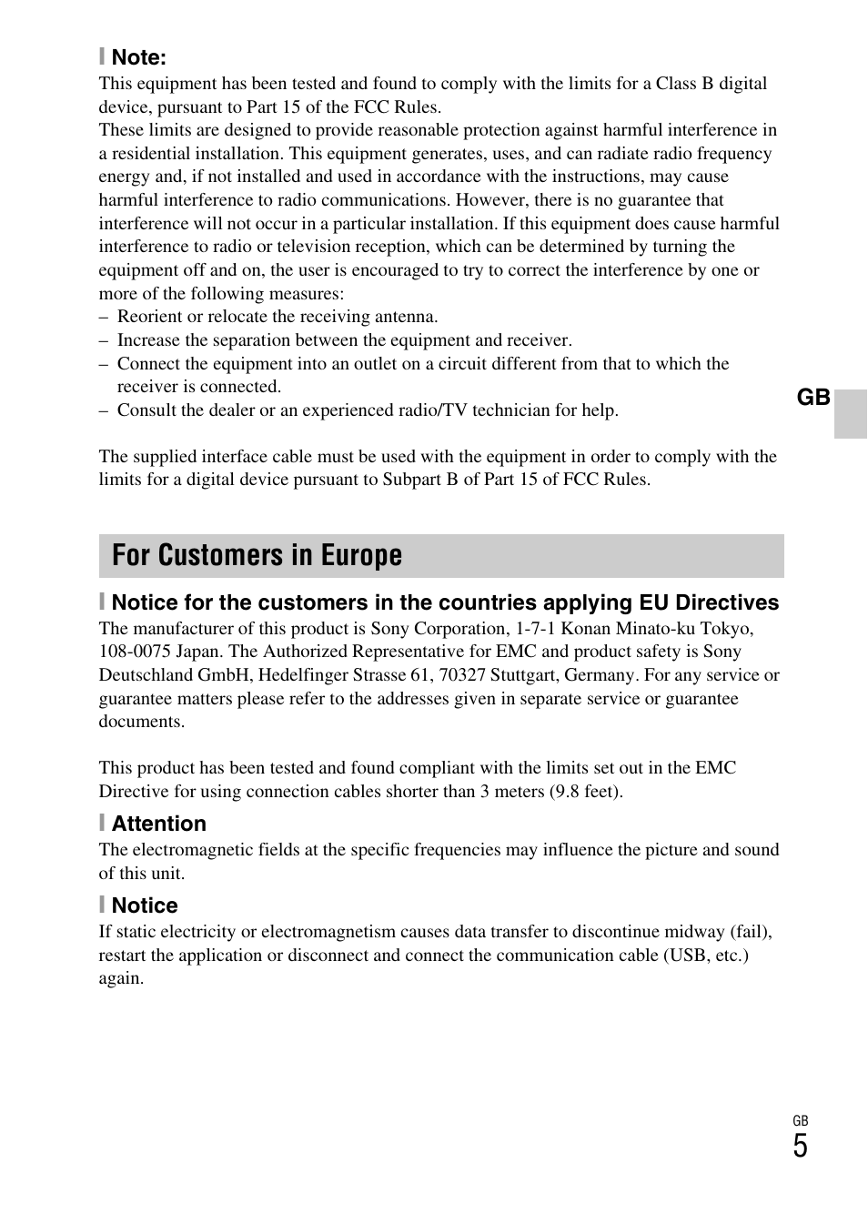 For customers in europe | Sony DSC-W370 User Manual | Page 5 / 60