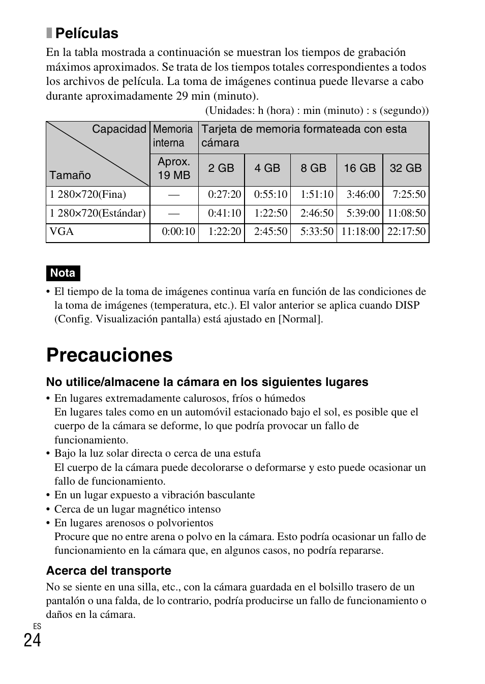Precauciones, Xpelículas | Sony DSC-W370 User Manual | Page 52 / 60
