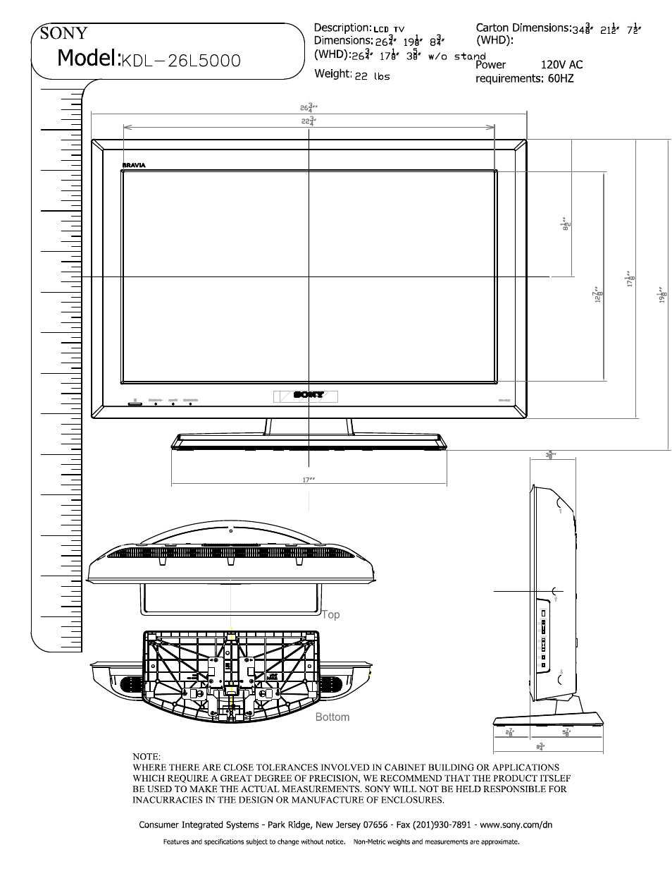 Sony KDL-26L5000 User Manual | 2 pages