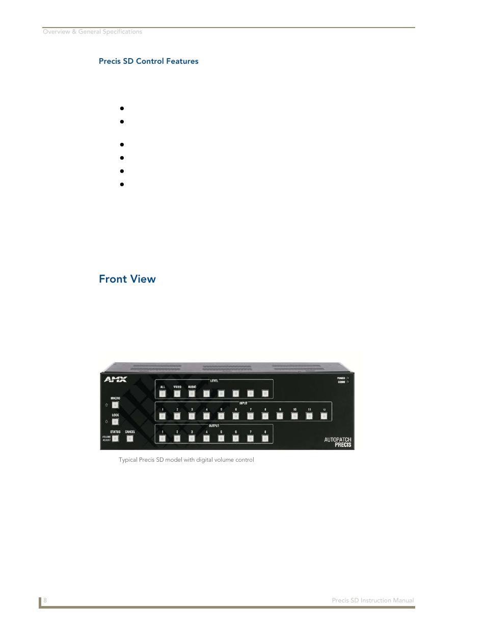 Front view | AMX Distribution Matrix Precis SD User Manual | Page 13 / 64