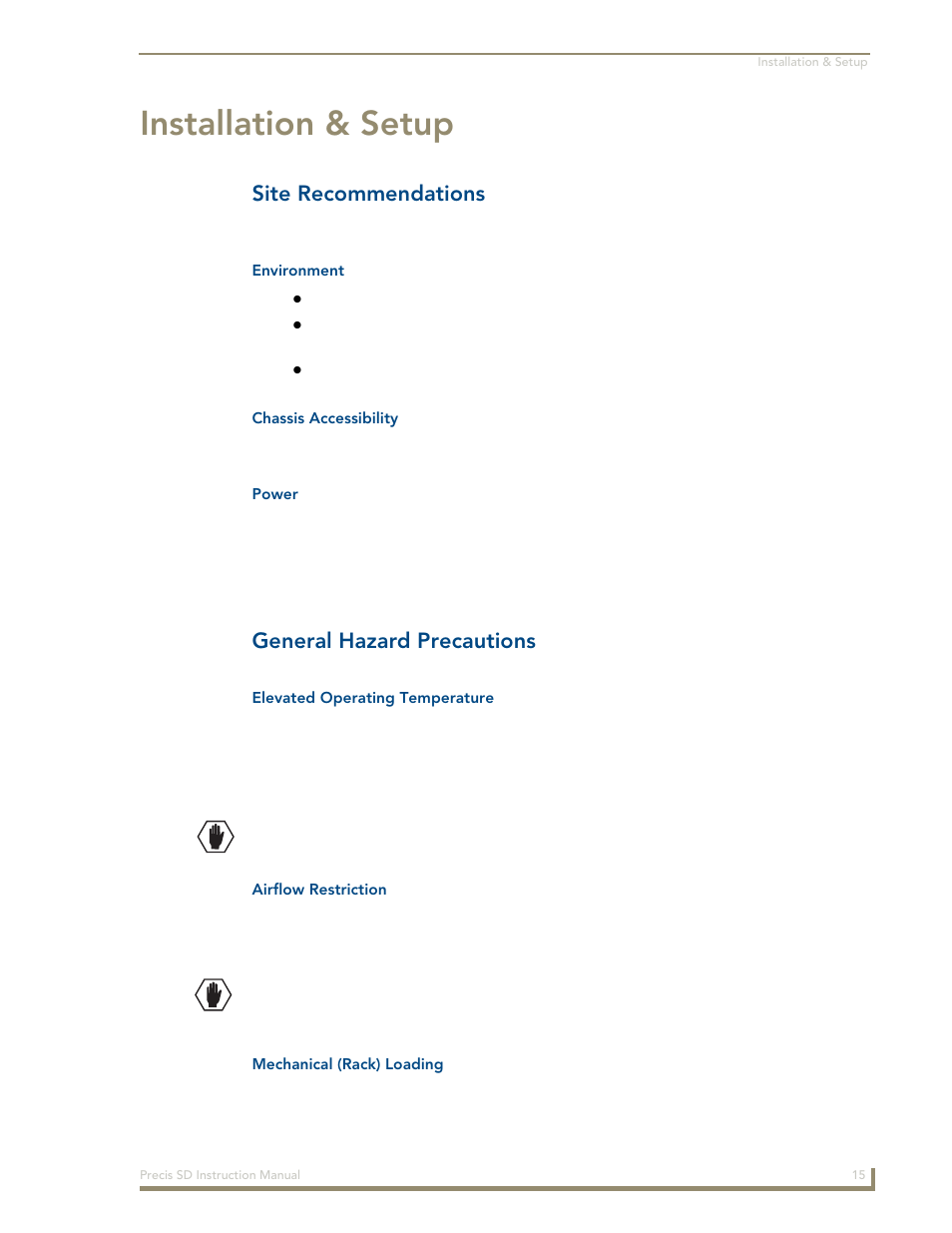 Installation & setup, Site recommendations, General hazard precautions | AMX Distribution Matrix Precis SD User Manual | Page 20 / 64