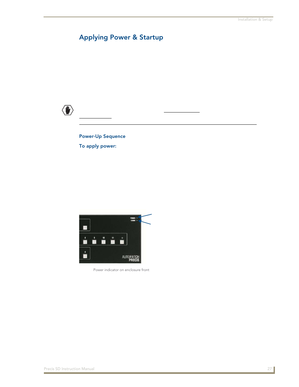 Applying power & startup | AMX Distribution Matrix Precis SD User Manual | Page 32 / 64