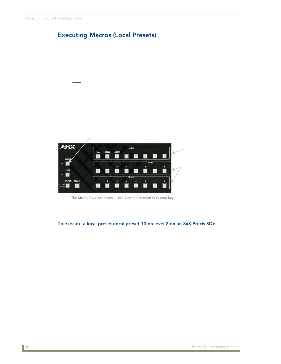 Executing macros (local presets) | AMX Distribution Matrix Precis SD User Manual | Page 45 / 64