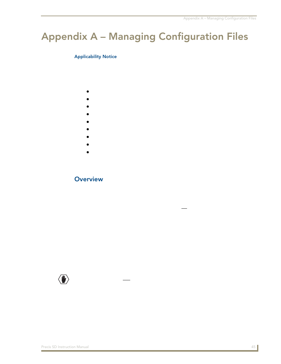 Appendix a - managing configuration files, Overview, Appendix a – managing configuration files | AMX Distribution Matrix Precis SD User Manual | Page 50 / 64