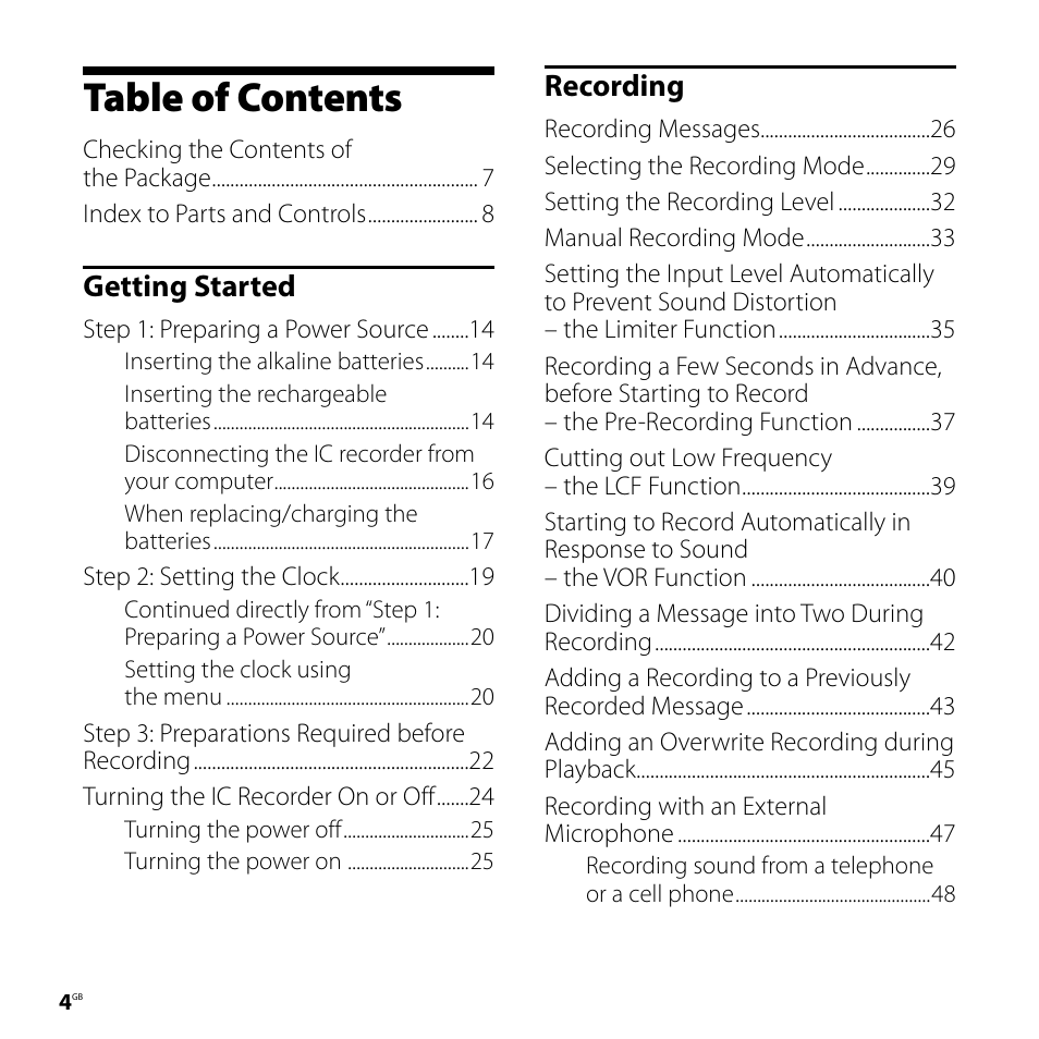 Sony ICD-SX700D User Manual | Page 4 / 134