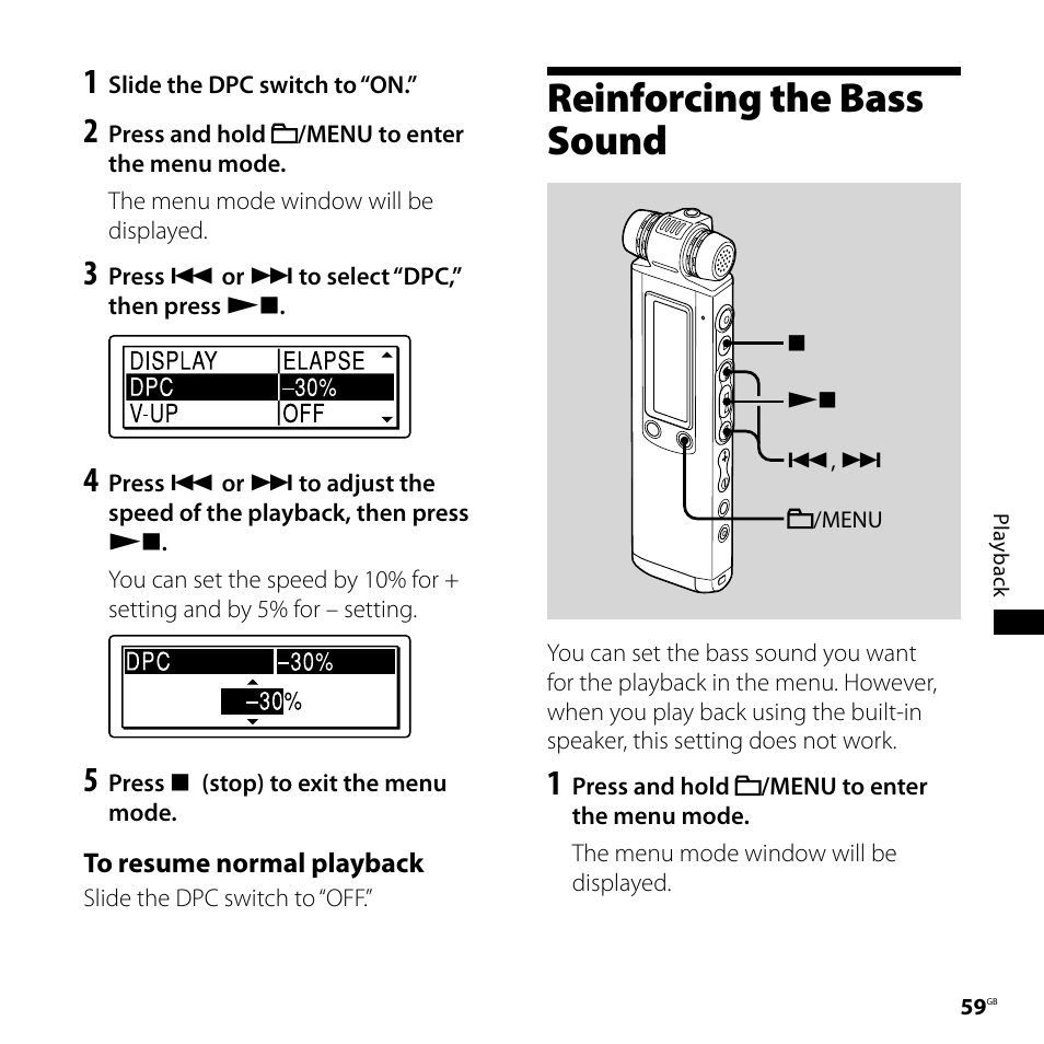 Reinforcing the bass sound | Sony ICD-SX700D User Manual | Page 59 / 134