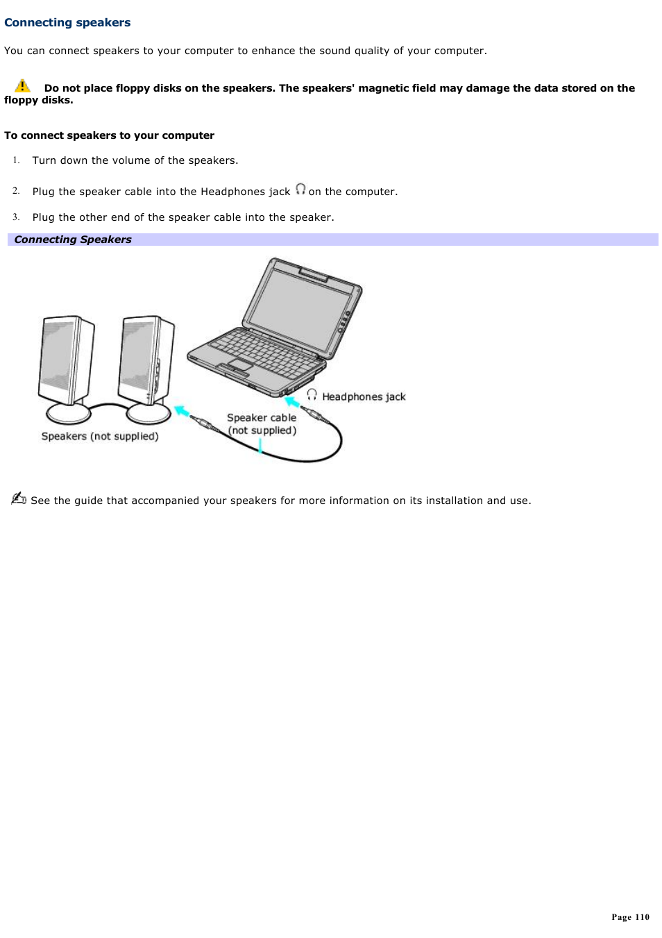 Connecting speakers | Sony PCG-TR2AP User Manual | Page 110 / 202