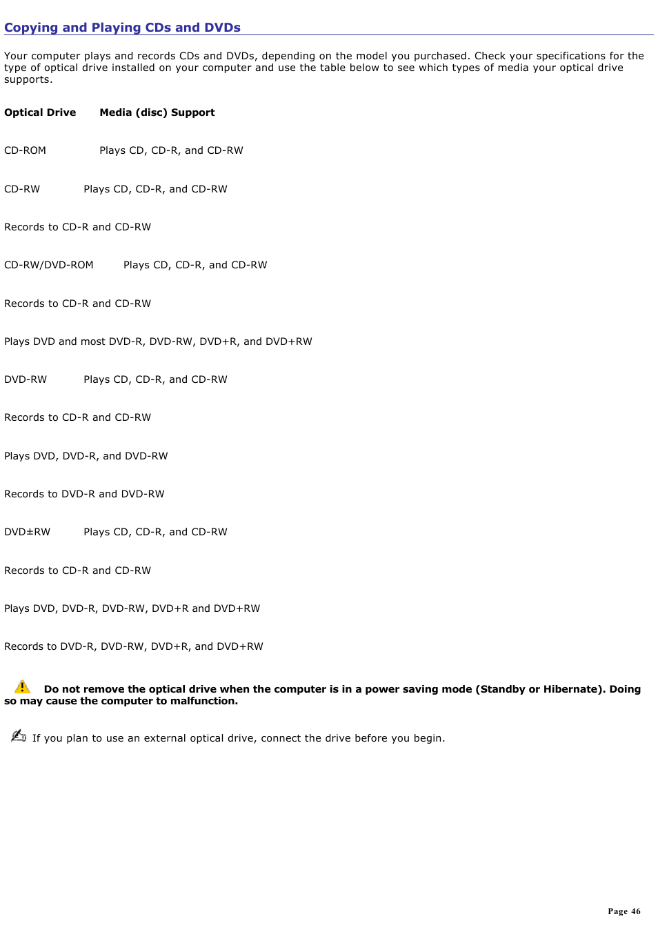 Copying and playing cds and dvds | Sony PCG-TR2AP User Manual | Page 46 / 202