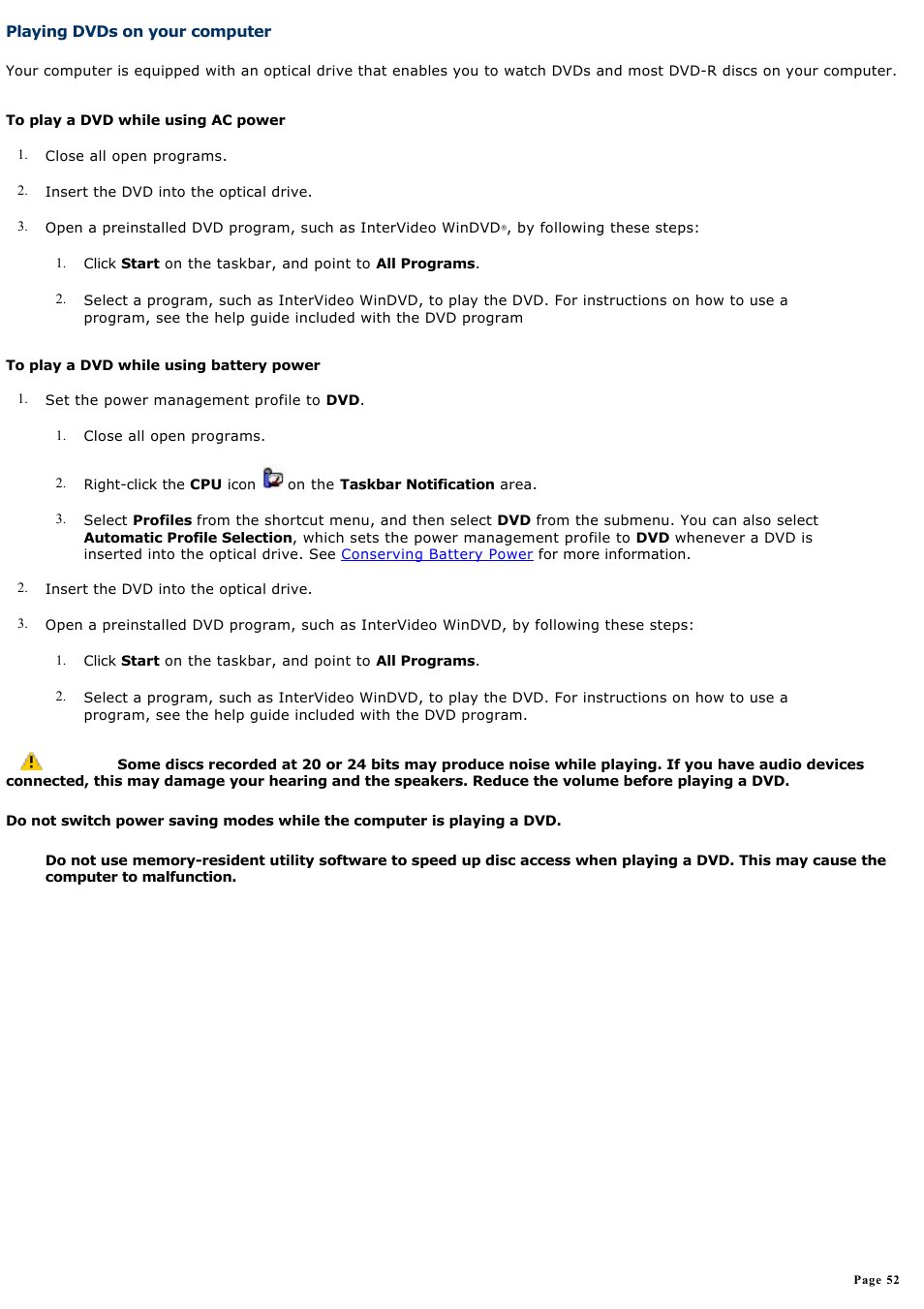 Playing dvds on your computer | Sony PCG-TR2AP User Manual | Page 52 / 202