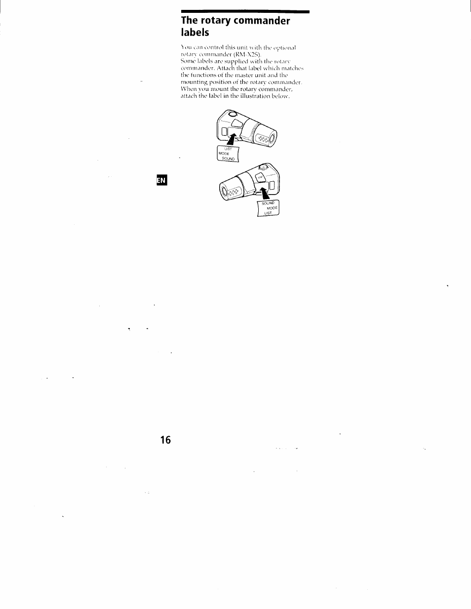 The rotary commander labels | Sony XR-C7200 User Manual | Page 16 / 22