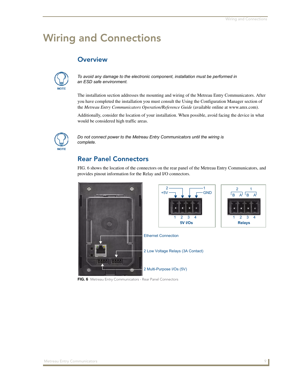 Wiring and connections, Overview, Rear panel connectors | AMX Metreau Entry Communicator with Display MET-ECOM-D User Manual | Page 15 / 84